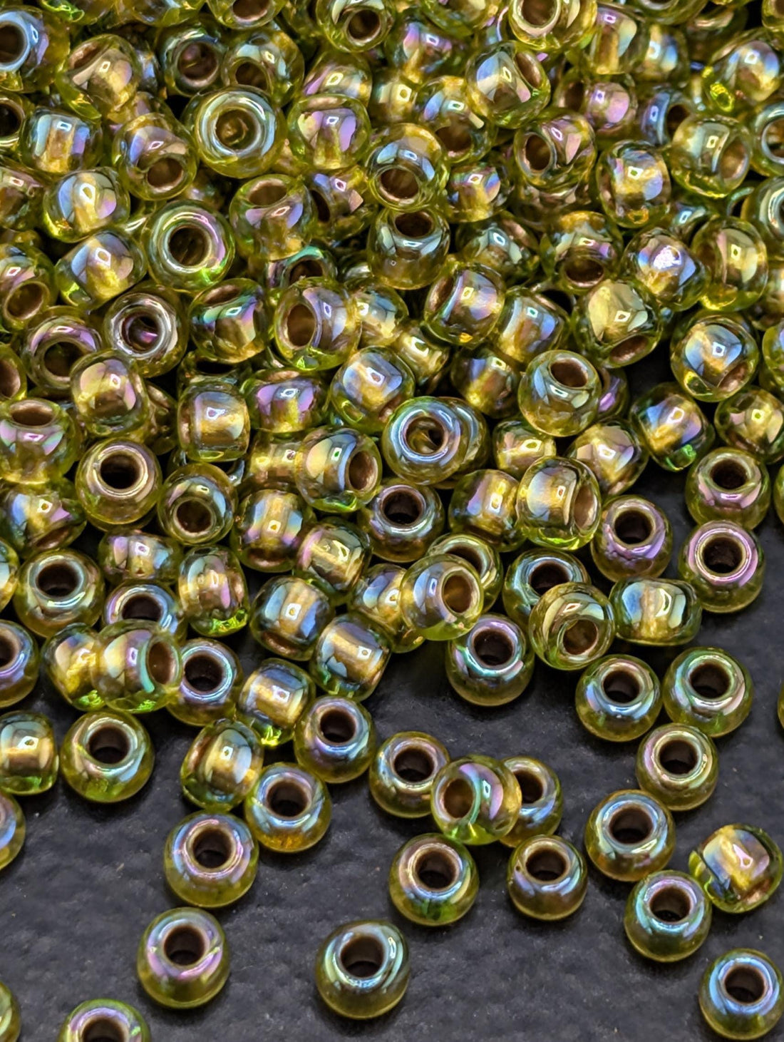 Gold-Lined Rainbow Peridot Size 11/0 Toho Round 2.5" tube