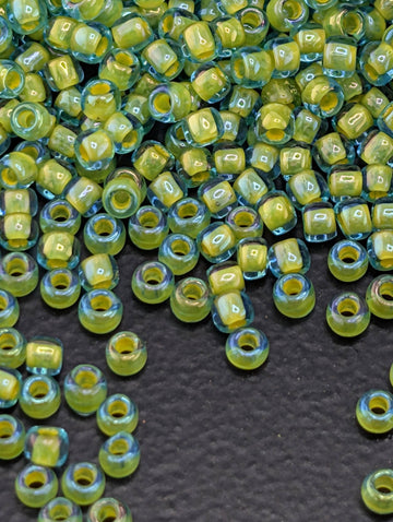 Inside-Color Aqua/Opaque Yellow-Lined Size 11/0 Toho Round 2.5" tube