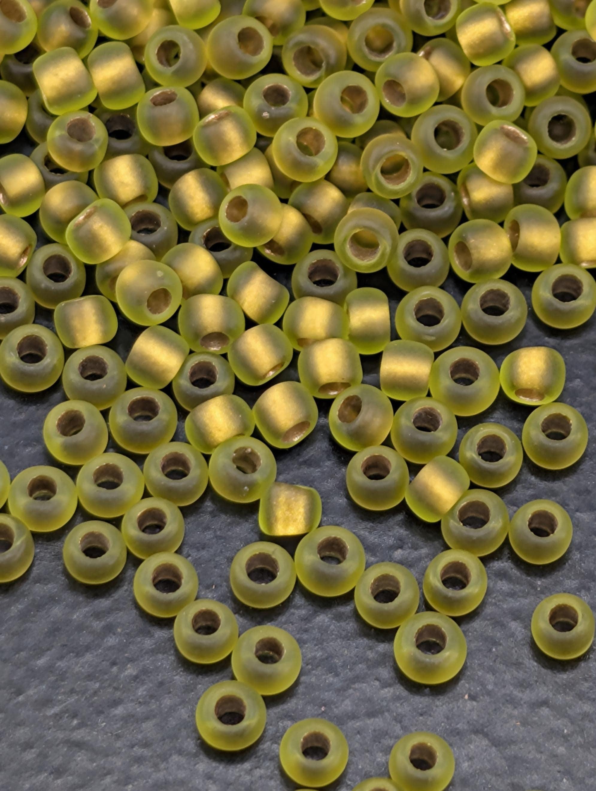 Gold-Lined Rainbow Frosted Peridot Size 11/0 Toho Round 2.5" tube