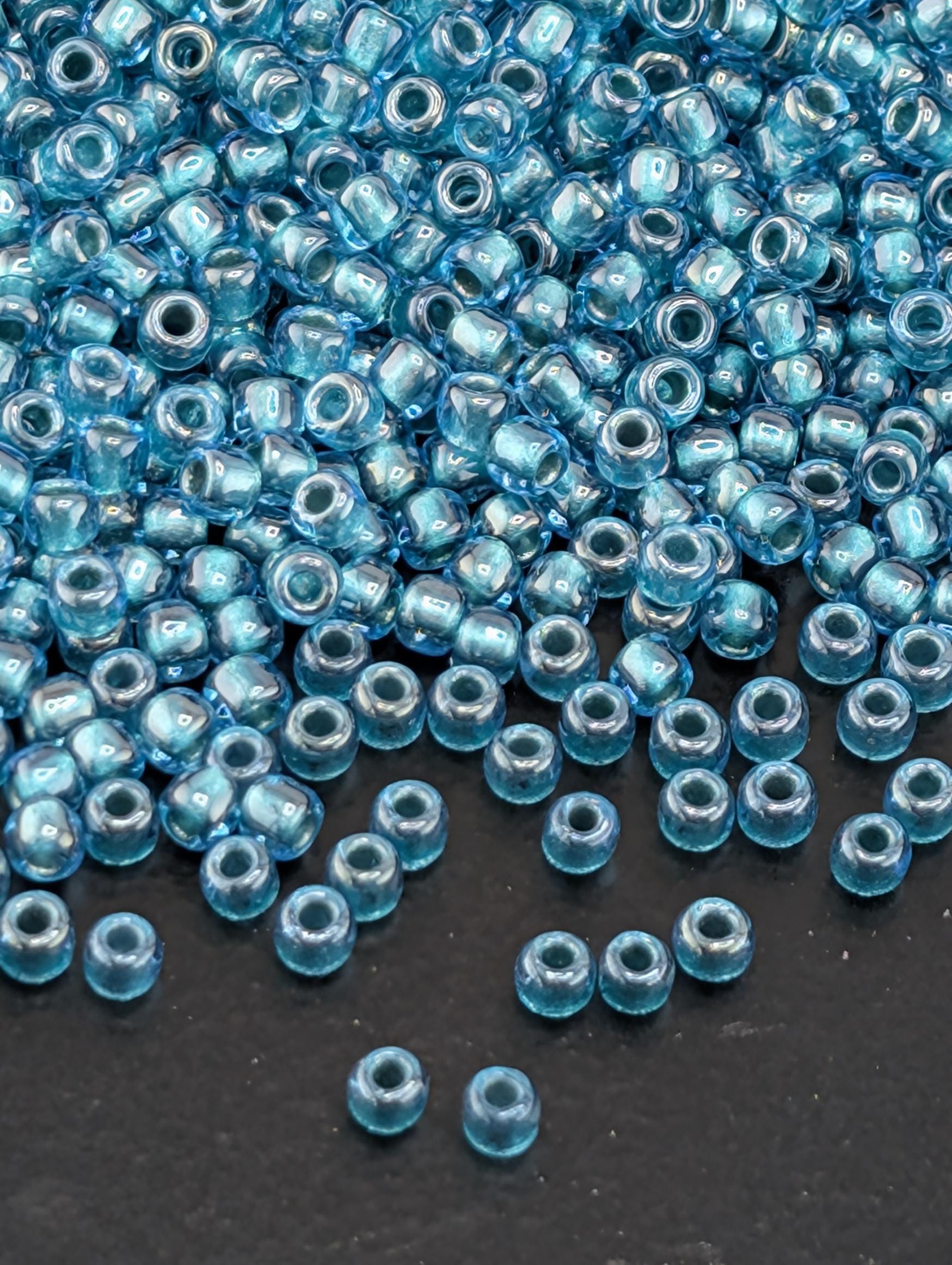 Inside-Color Lt Sapphire/Metallic Teal-Lined Size 11/0 Toho Round 2.5" tube