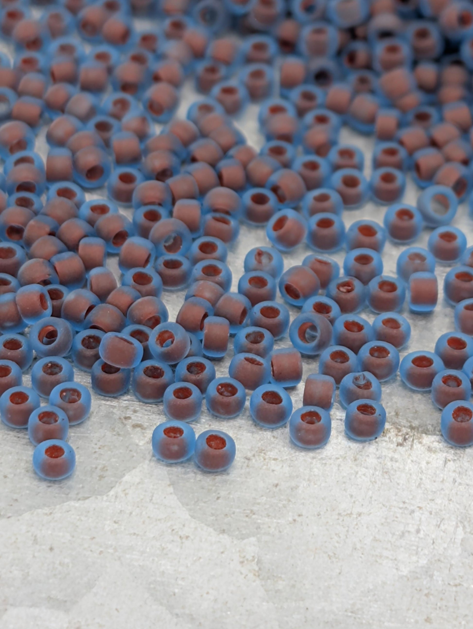 Frosted Oxblood-Lined Aqua Size 15/0 Toho Round 2.5" tube