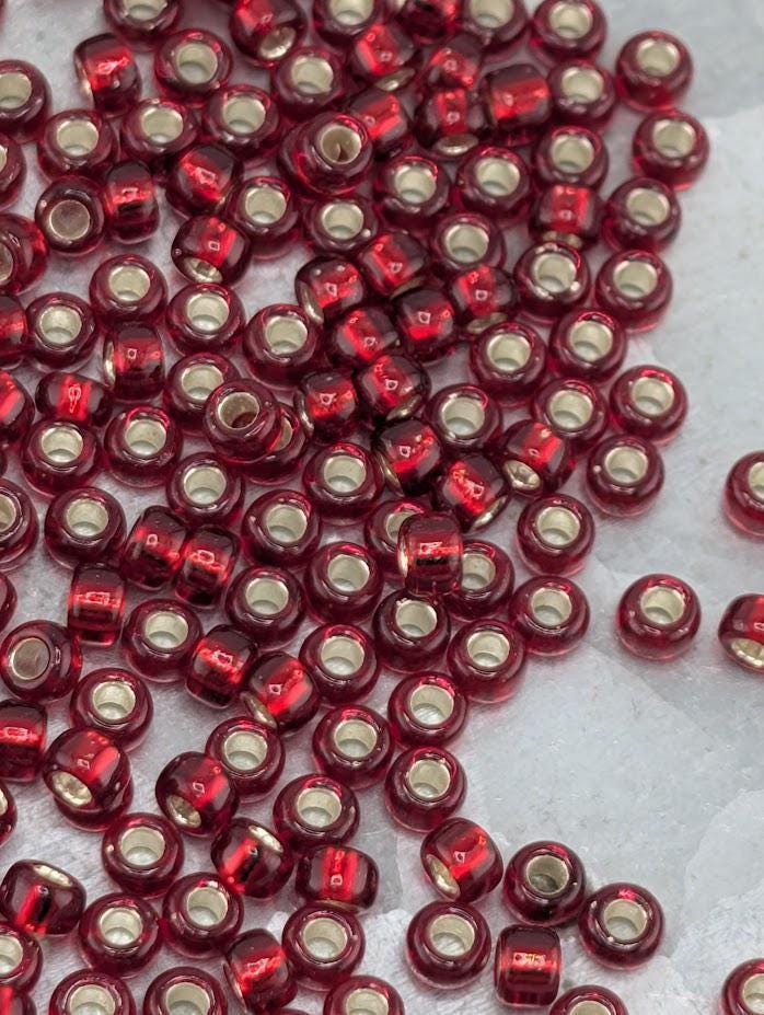 Dark Red Translucent Silver Lined Miyuki Rocaille Size 8/0 (20g pkg)