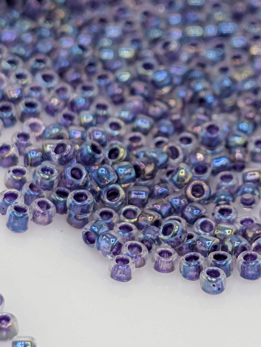 Inside-Color Rainbow Crystal/Grape-Lined Size 15/0 Toho Round 2.5" tube