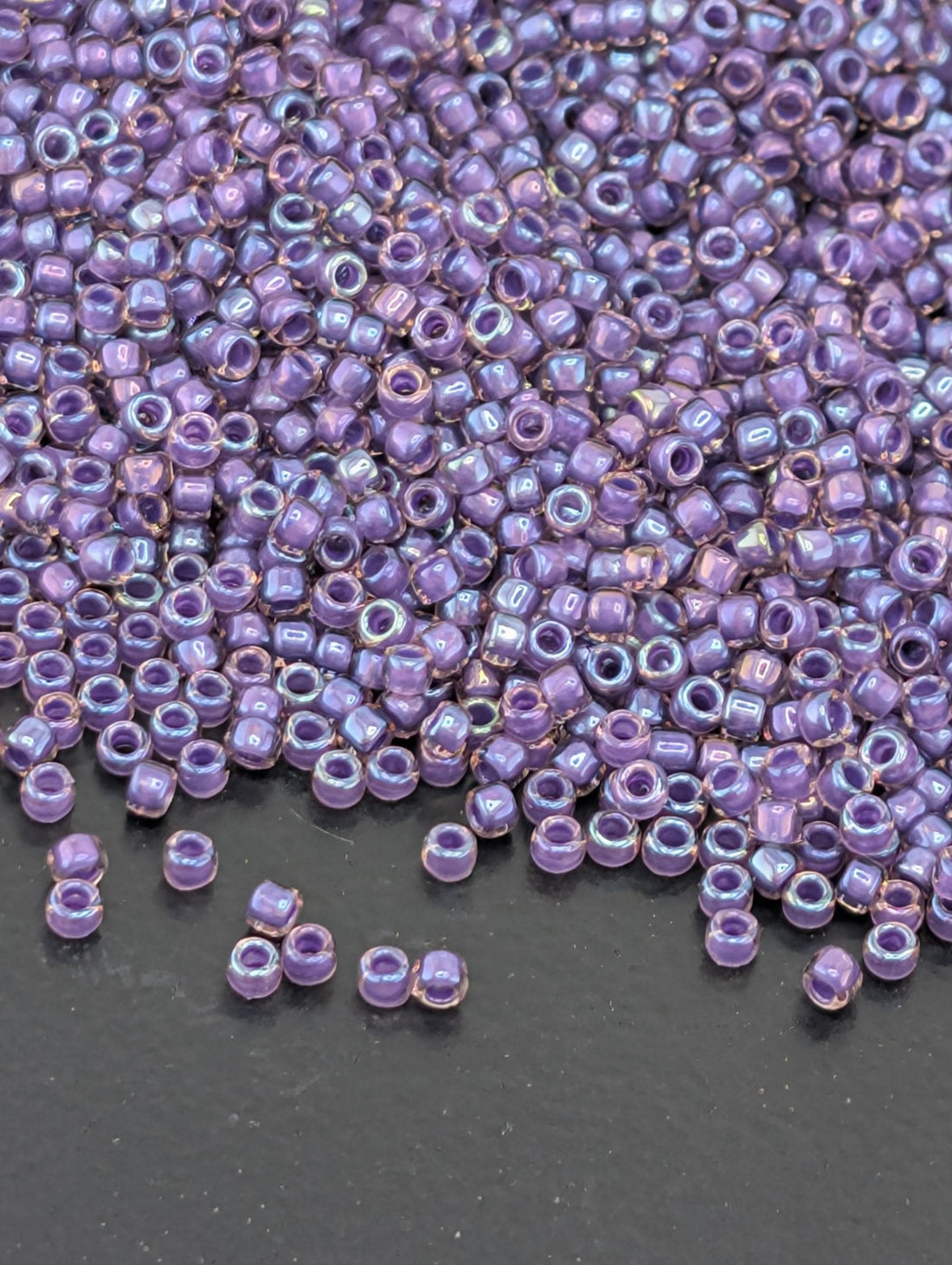 Inside-Color Rainbow Rosaline/Opaque Purple-Lined Size 15/0 Toho Round 2.5" tube