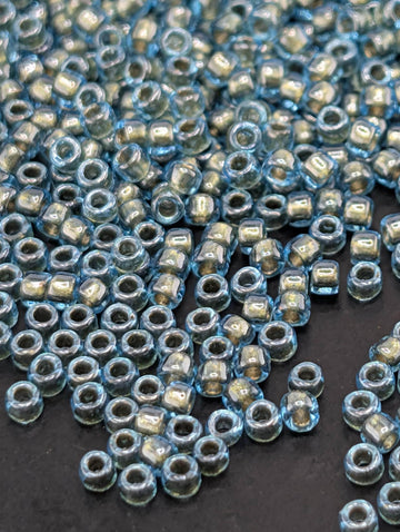 Inside-Color Aqua/Gold-Lined Size 15/0 Toho Round 2.5" tube