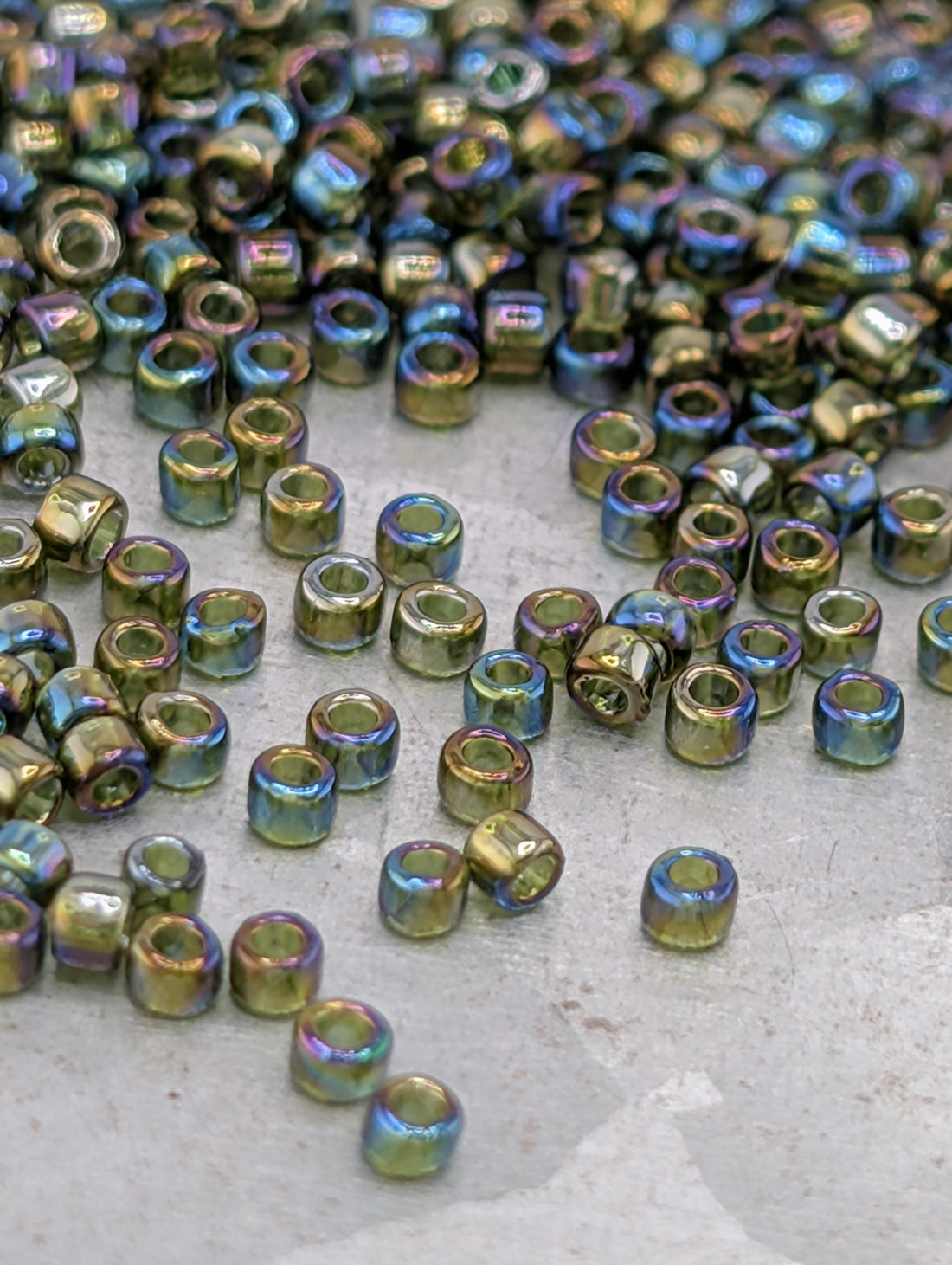 Transparent-Rainbow Olivine Size 15/0 Toho Round 2.5" tube