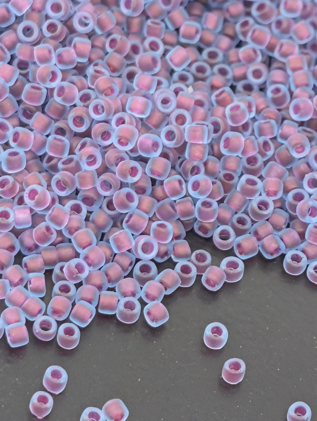 Inside-Color Frosted Aqua/Purple-Lined Size 15/0 Toho Round 2.5" tube