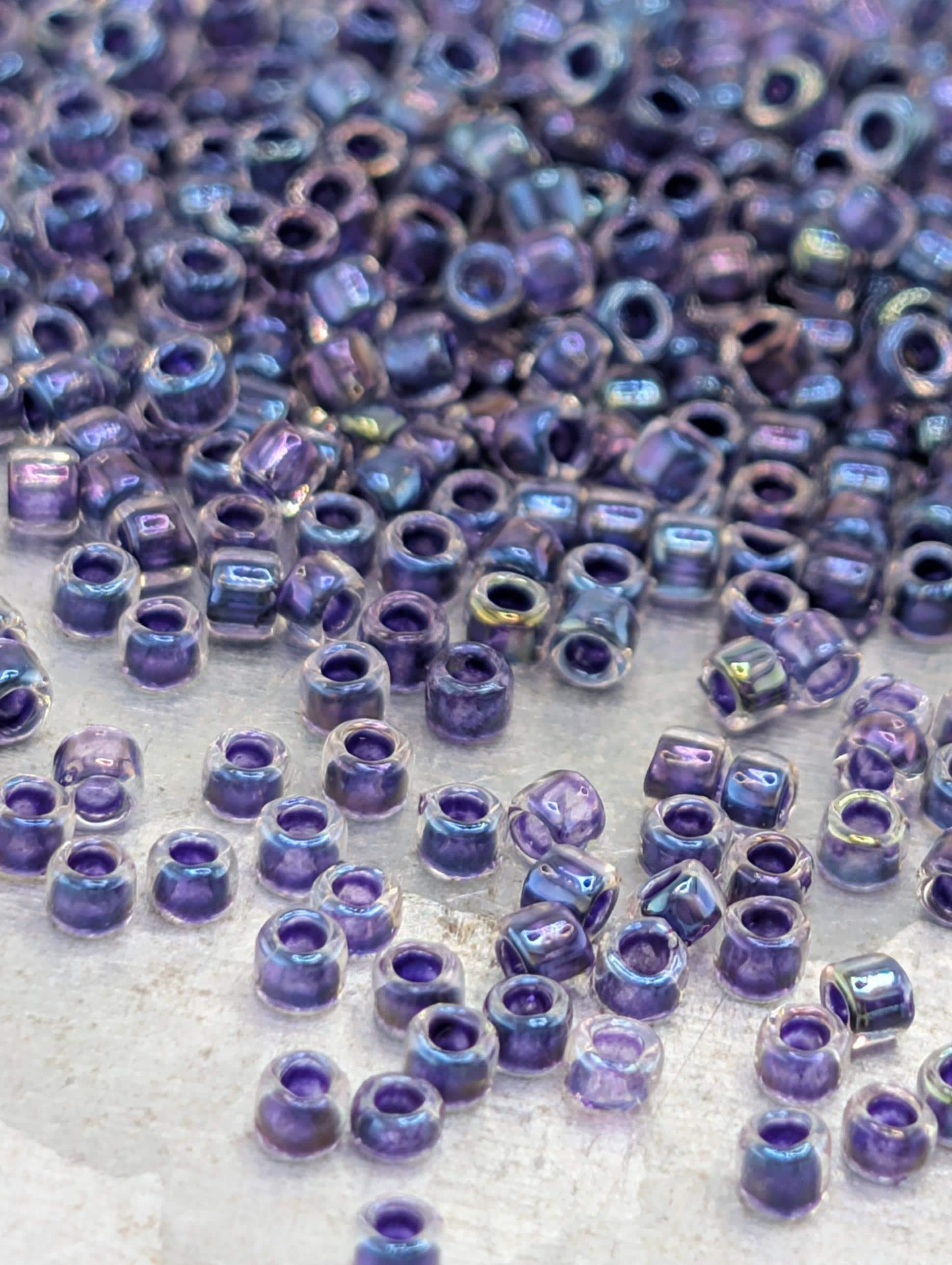 Inside-Color Rainbow Crystal/Tanzanite-Lined Size 15/0 Toho Round 2.5" tube