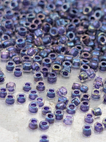 Inside-Color Rainbow Crystal/Tanzanite-Lined Size 15/0 Toho Round 2.5" tube