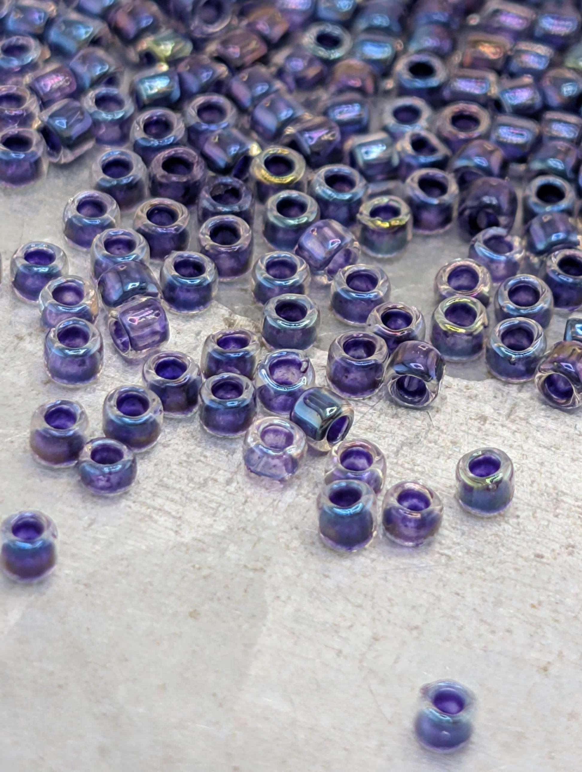 Inside-Color Rainbow Crystal/Tanzanite-Lined Size 15/0 Toho Round 2.5" tube