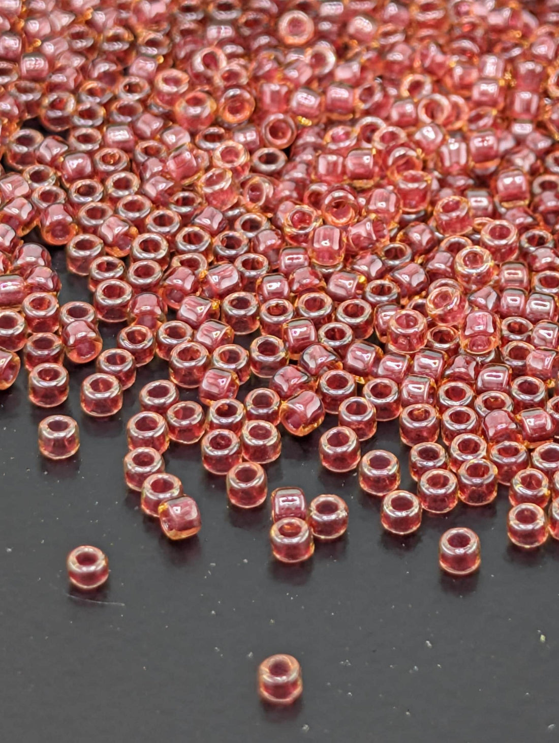 Inside-Color Lt Topaz/Pomegranate-Lined Size 15/0 Toho Round 2.5" tube