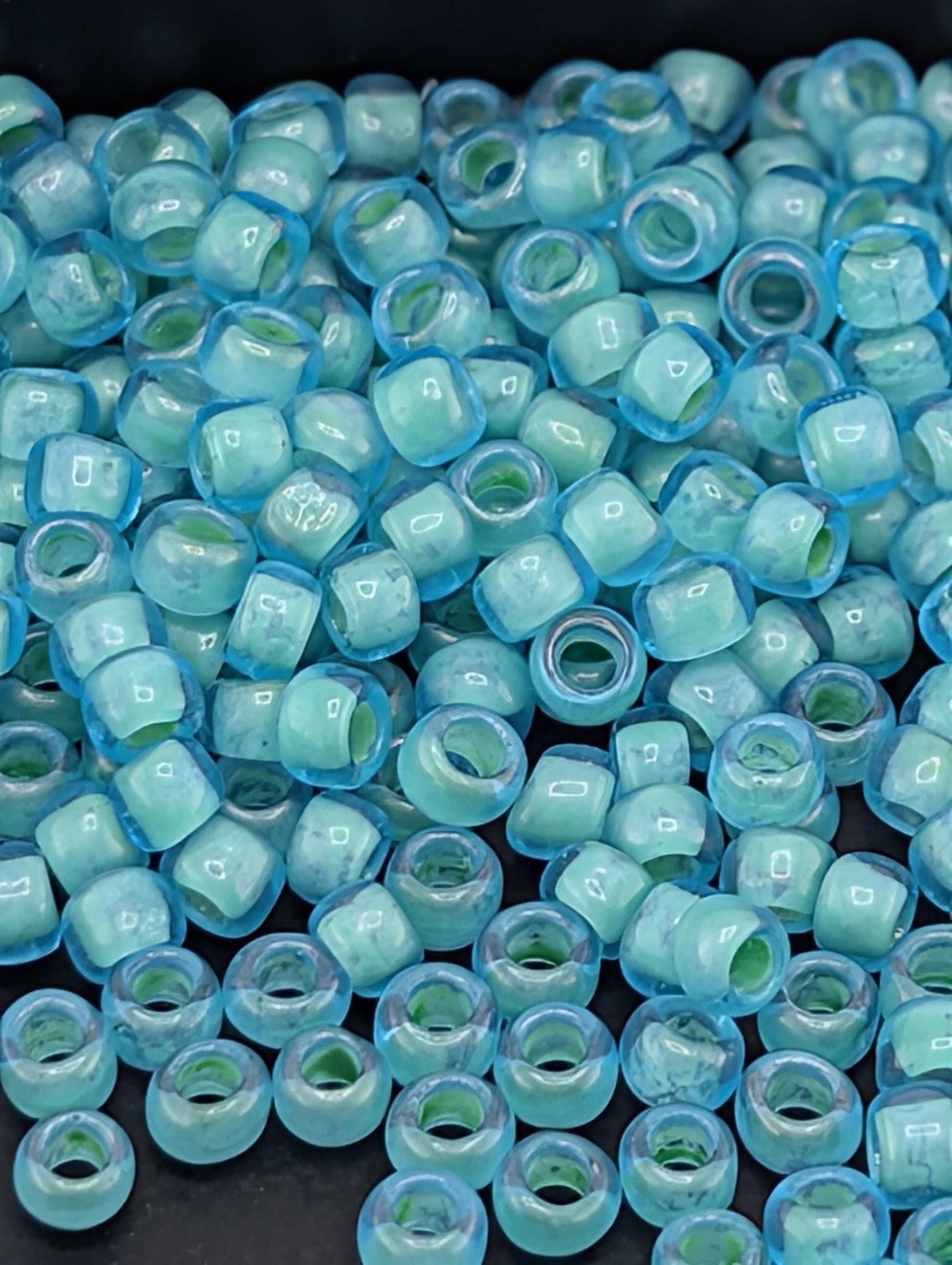 Toho Japanese Seed Beads, Size 8/0: Frosted Aqua with Jonquil Lining, 2.5" Tube ~8-9g