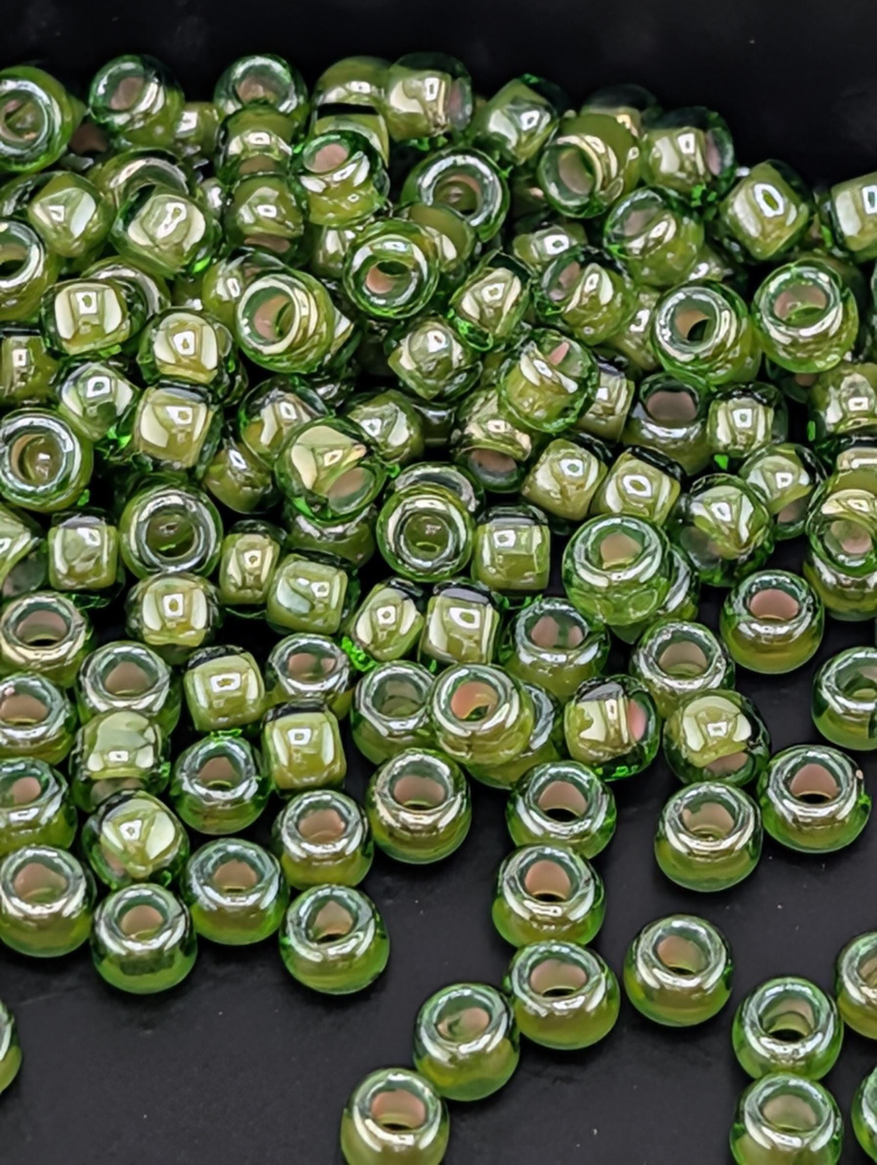 Inside-Color Luster Peridot/Opaque White-Lined Size 8/0 Toho Round 2.5" tube