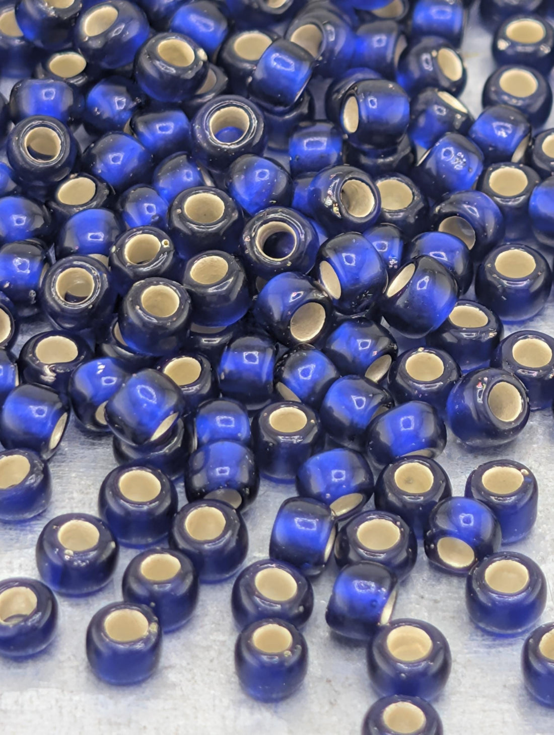 Toho Japanese Seed Beads: Frosted Cobalt Blue Silver-Lined, Size 8/0, 2.5" Tube ~8-9g