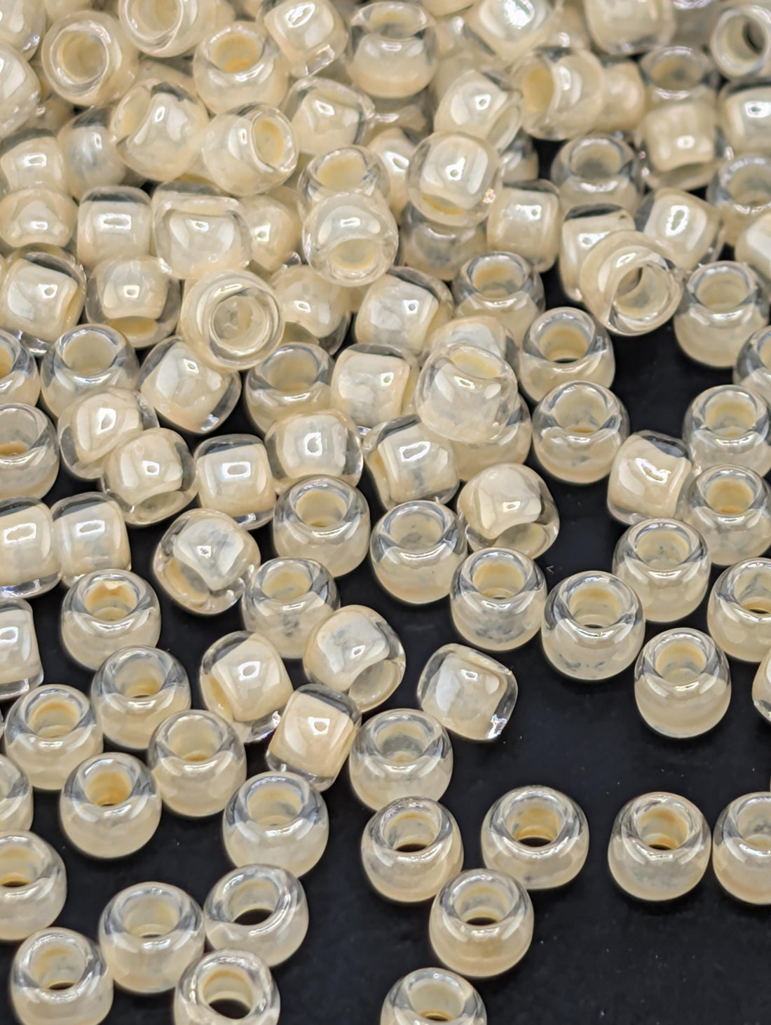 Inside-Color Crystal/Lt Jonquil-Lined Size 8/0 Toho Round 2.5" tube