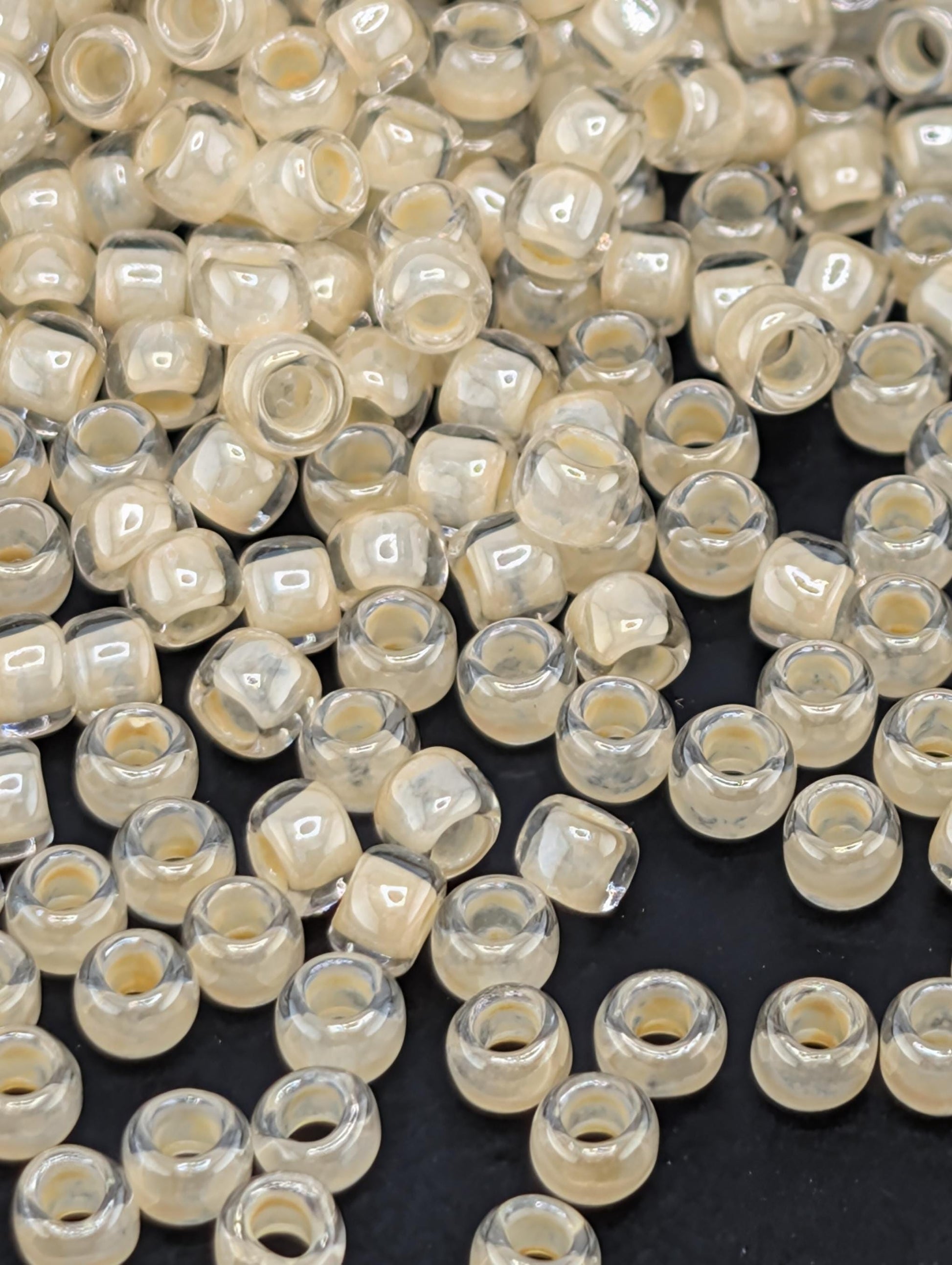 Inside-Color Crystal/Lt Jonquil-Lined Size 8/0 Toho Round 2.5" tube