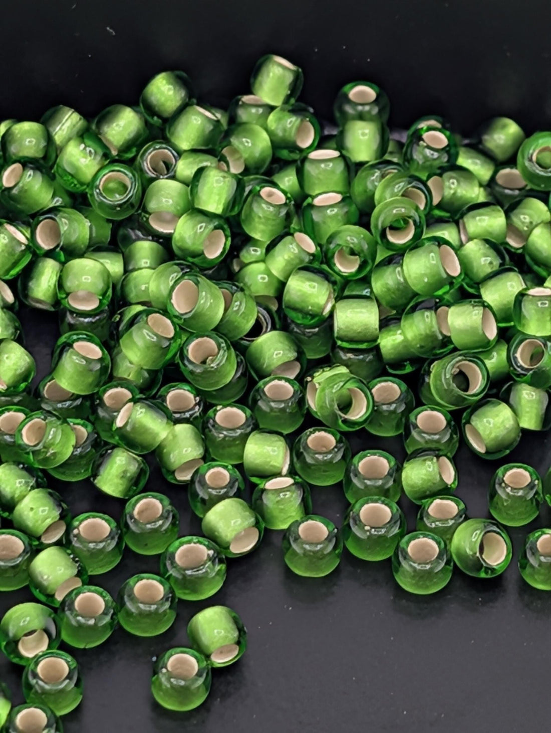 Toho Japanese Seed Beads - Silver Lined Frosted Peridot, Size 8/0, 2.5" Tube