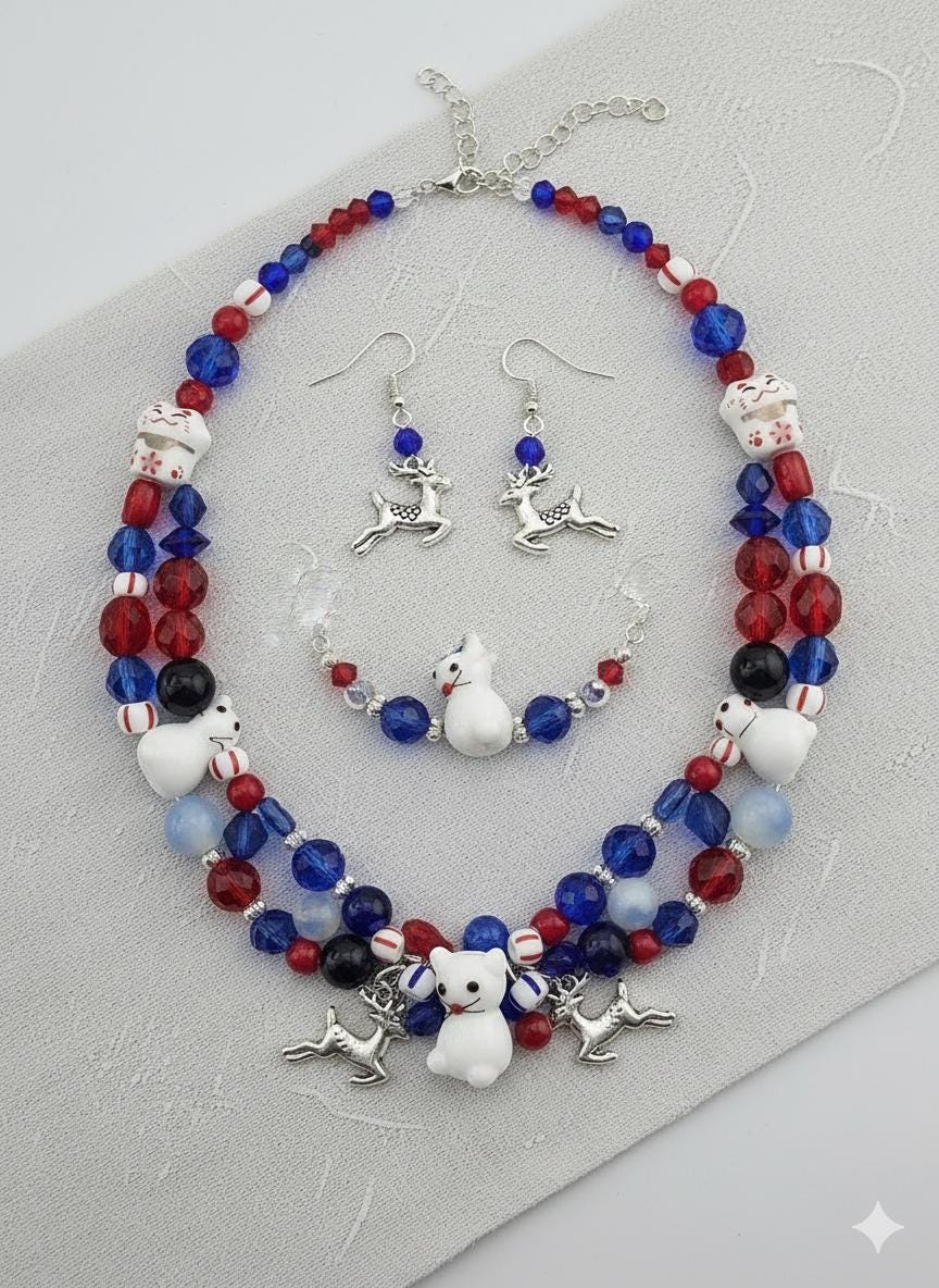 A collection of various colorful beads, charms, and trinkets arranged in a visually appealing manner.