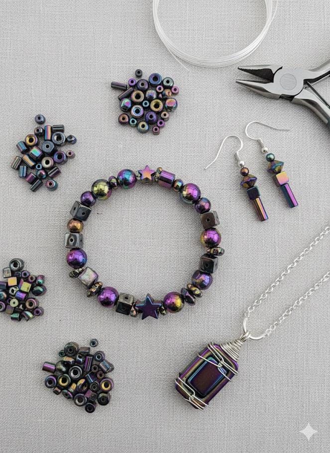 Rainbow Hematite Gemstone Mix: 2oz Natural Stone Crafting Beads