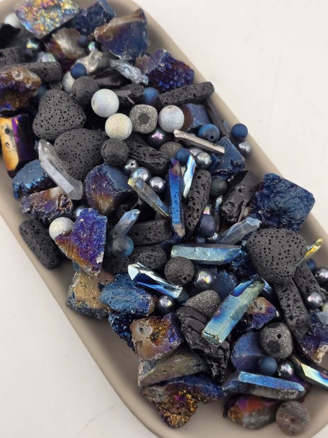 Exclusive "Titanium Rainbow" Gemstone Bead Soup Mix: 2oz Natural Stone Jewelry Making