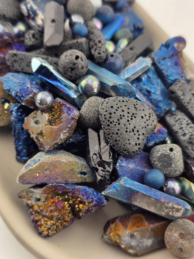 Exclusive "Titanium Rainbow" Gemstone Bead Soup Mix: 2oz Natural Stone Jewelry Making