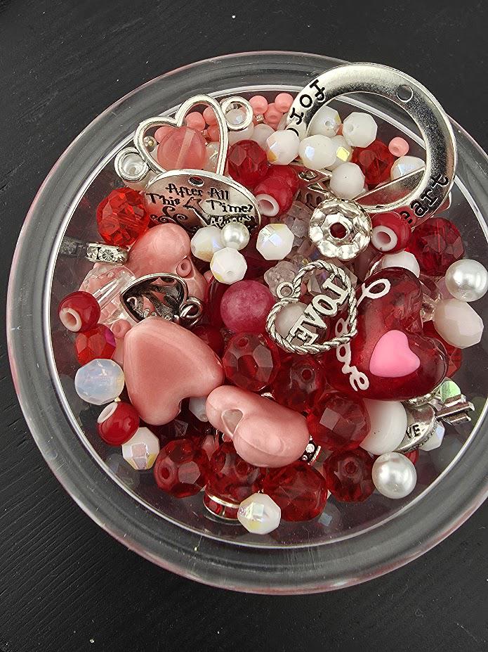 2oz Exclusive "Be Mine" Red, Pink and White Glass Beads with Mixed Metal Charms