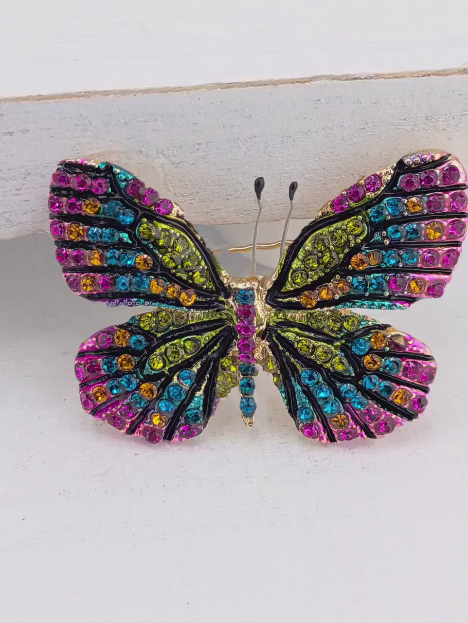 Gold Butterfly Brooch - Sparkling Rhinestone Pin