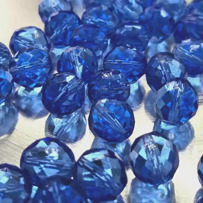 Dark Sapphire Czech Fire Polished Glass Beads (14mm, 6 PCS)