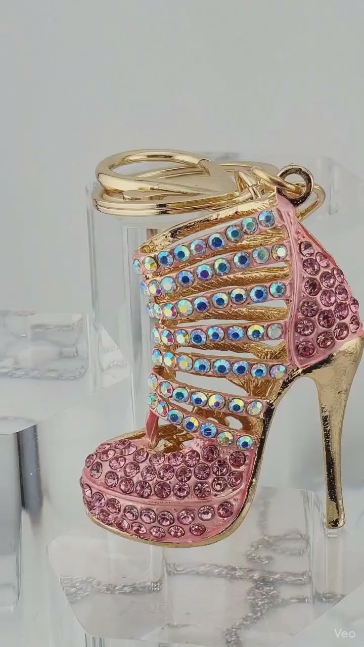 Pink Gold Shoe Necklace, Rhinestone Accent (Lightweight 40x45mm)